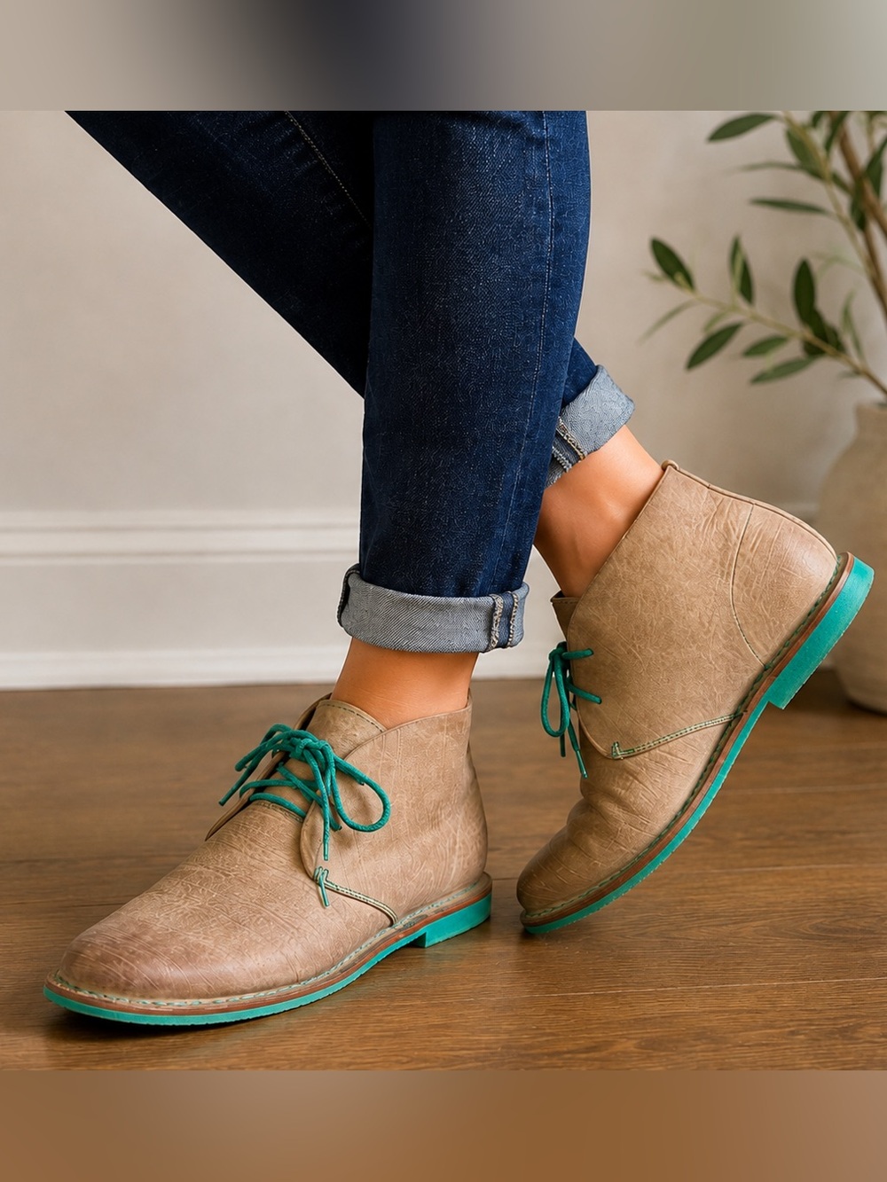 EUC Cole Haan Nike Air Leather Chukka Boots Taupe Tan Turquoise Women’s 10.5B
